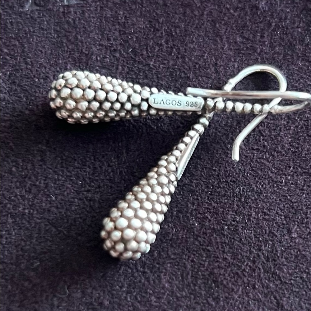 LAGOS 925 Sterling Silver Caviar Tear Drop Earrings - Picture 4 of 5